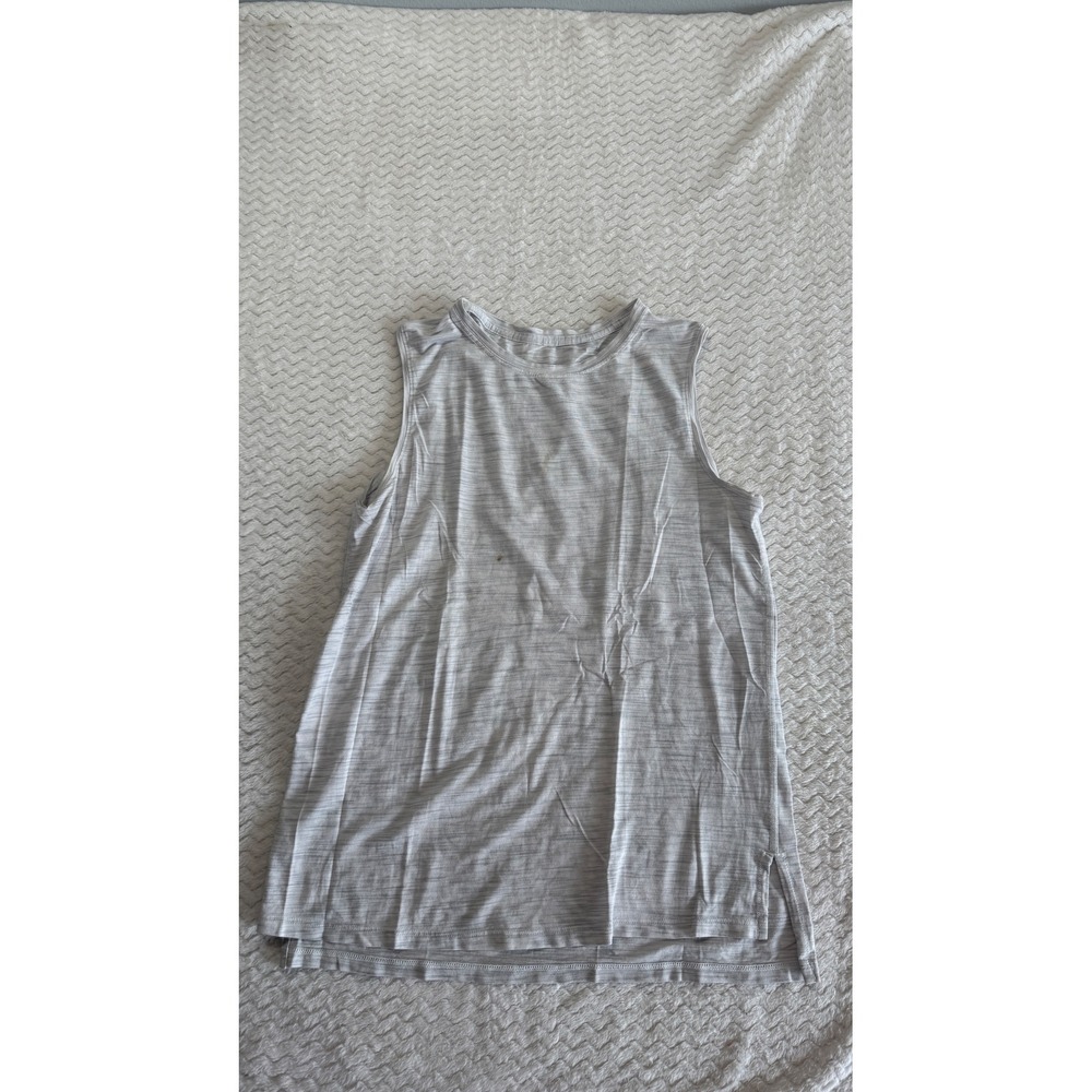 Lululemon Space Dye Heathered Grey Sleeveless Tank Top Side Slits Size 4 flaw